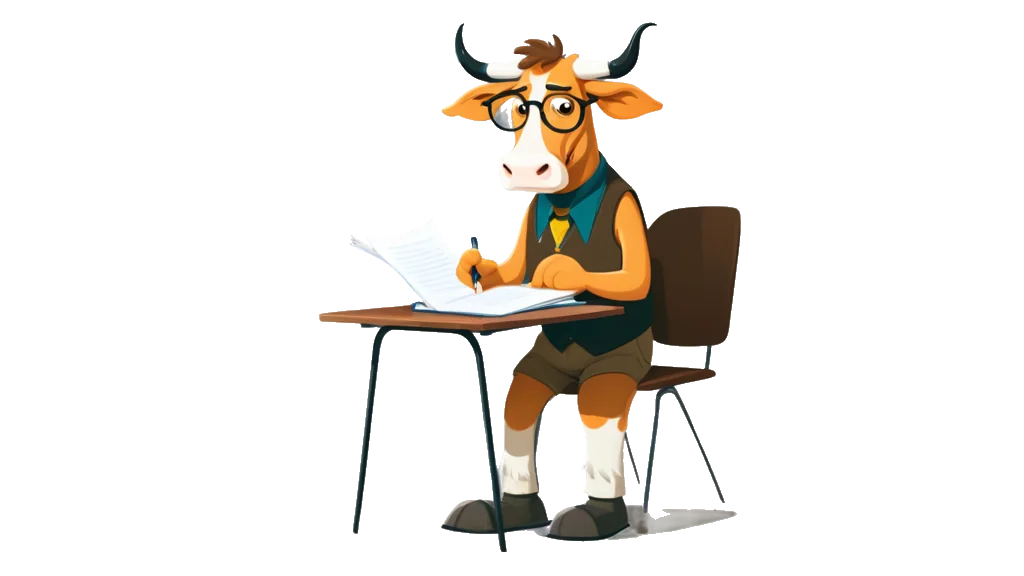 The bull auditor, at a reading desk stacked with documents