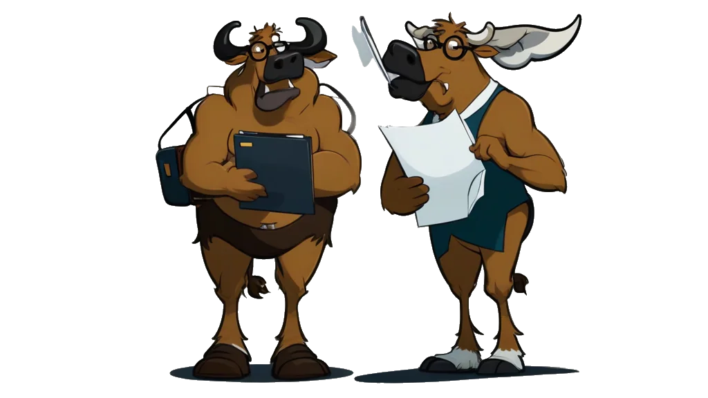 The bull auditor, at a reading desk stacked with documents